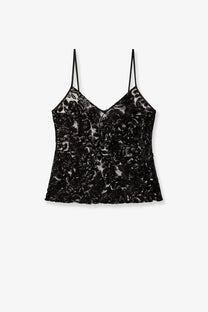 Golden goose women’s tulle top black black lace camisole with delicate floral patterns and thin spaghetti straps