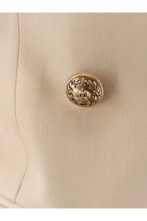 Gold-toned button with embossed crown and laurel wreath on golden goose women’s virgin wool blazer beige