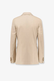 Golden Goose women’s virgin wool beige blazer with subtle black trim and sleek tailored fit