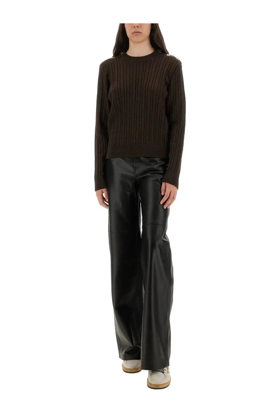 Golden Goose women’s brown wool sweater in dark brown ribbed knit with long sleeves and a round neckline