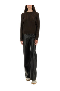 Golden Goose women’s brown wool sweater in dark brown ribbed knit with long sleeves and a round neckline