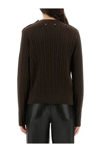 Golden Goose women’s brown wool sweater with ribbed knit texture and subtle star embellishments at the neckline