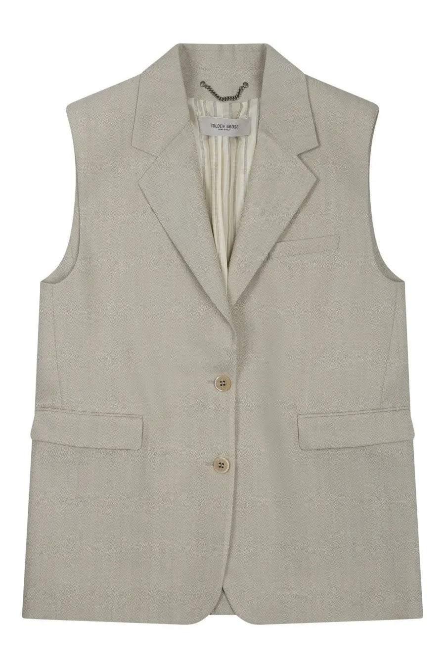 Golden Goose women’s beige wool vest with subtle textured weave structured lapels and front flap pockets