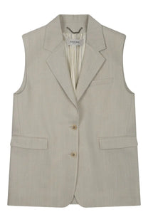 Golden Goose women’s beige wool vest with subtle textured weave structured lapels and front flap pockets