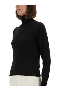 Golden goose women’s black wool sweater with worn effect high neck and long sleeves in a sleek knit design