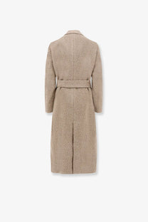 Beige textured wool coat with matching belt in golden goose women’s wrinkled virgin wool blend grey design