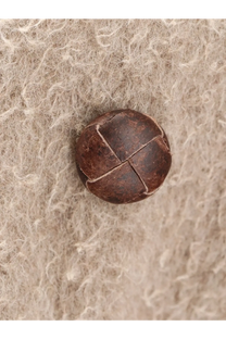 A round dark brown leather button with cross-stitched design on golden goose women’s wrinkled virgin wool blend grey coat