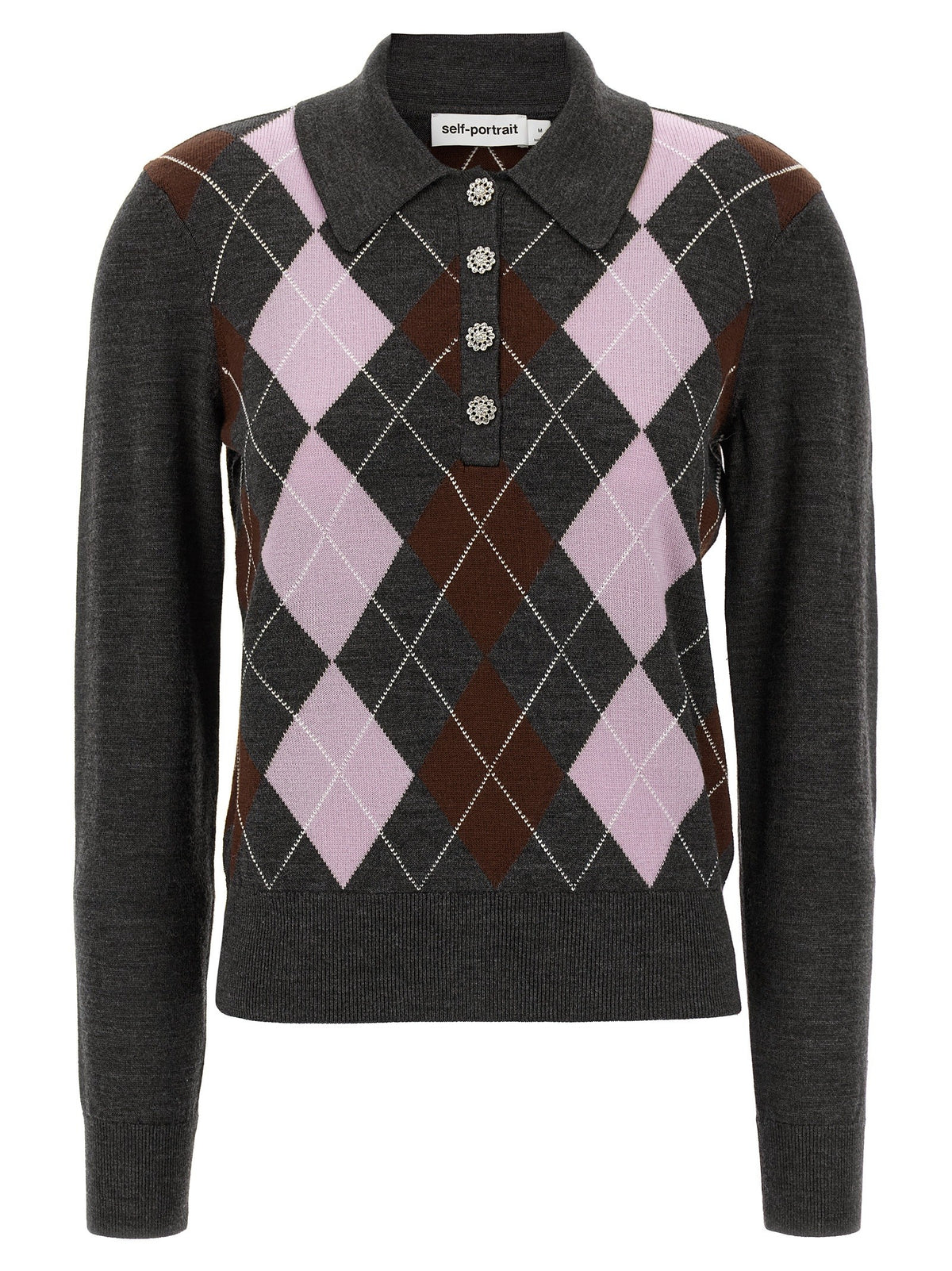self-portrait Grey Argyle Lightweight Sweater Grey