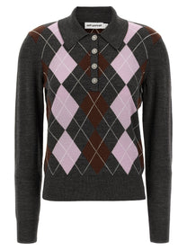 self-portrait Grey Argyle Lightweight Sweater Grey