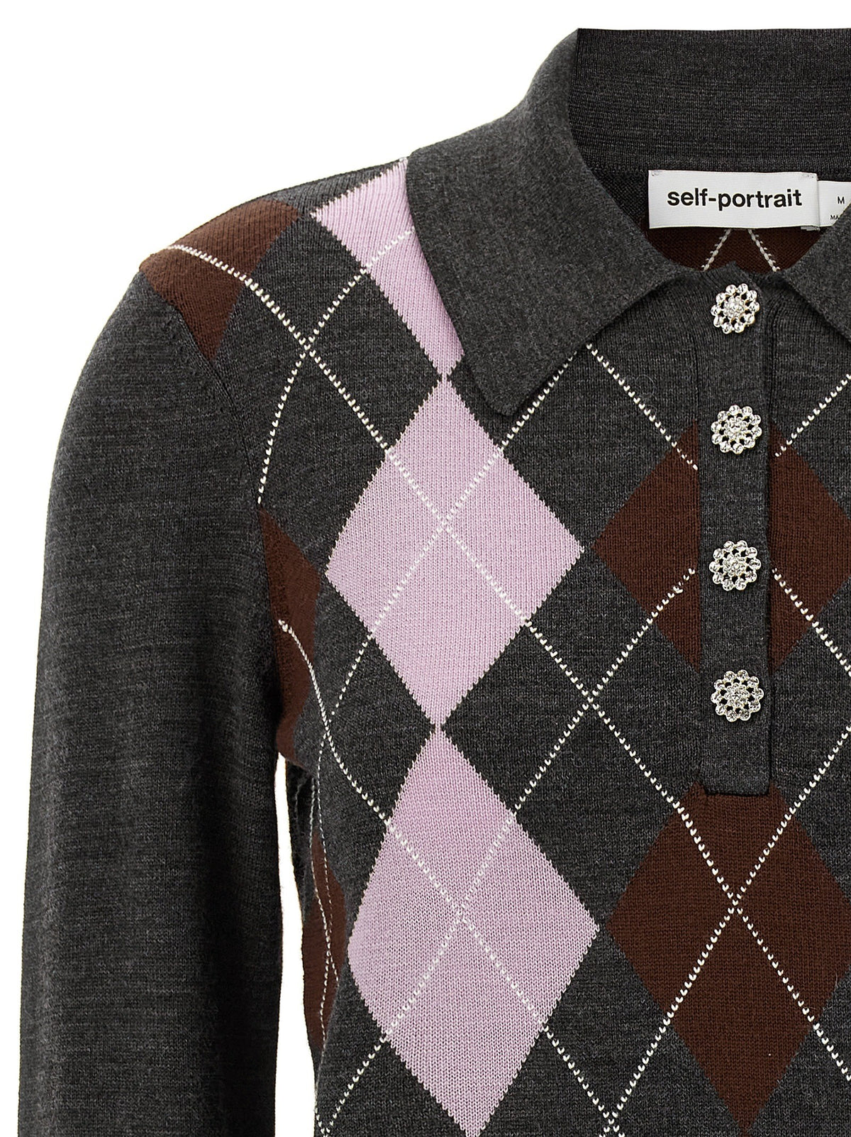 self-portrait Grey Argyle Lightweight Sweater Grey