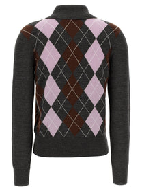 self-portrait Grey Argyle Lightweight Sweater Grey