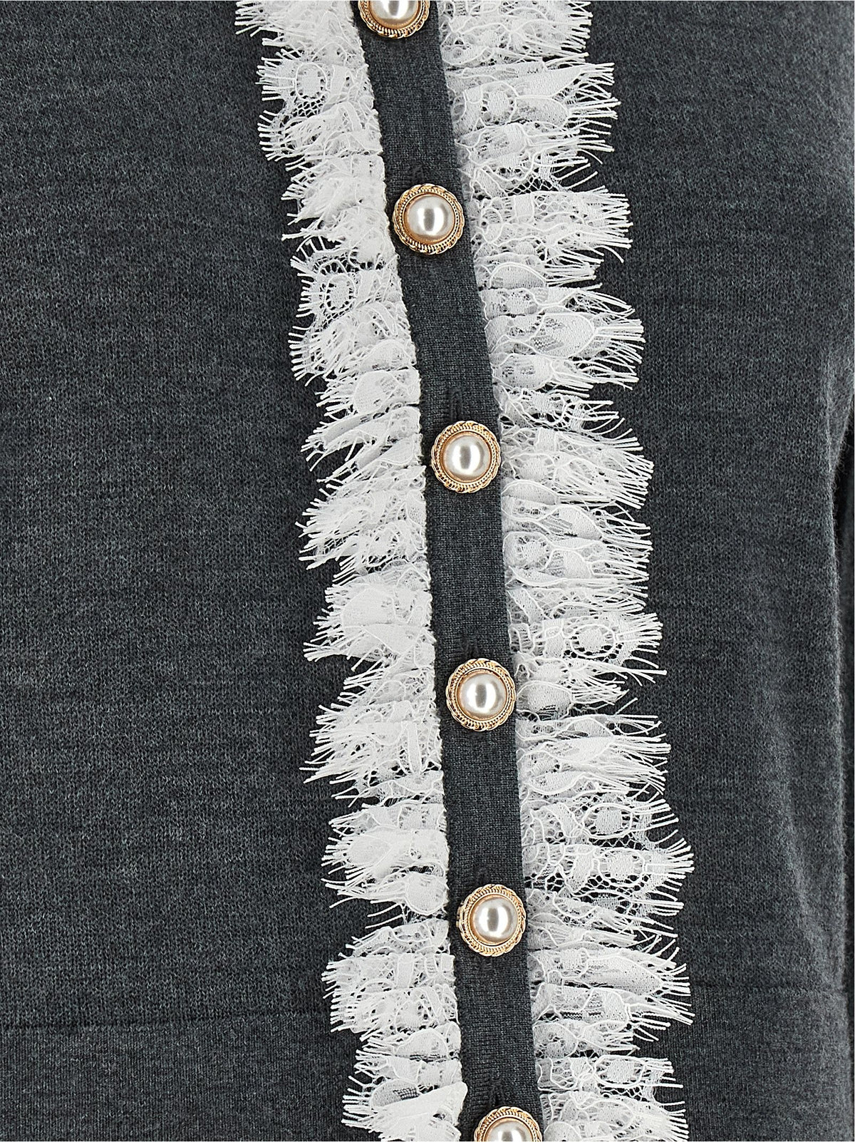 self-portrait Grey Lace Collar Knit Cardigan Grey