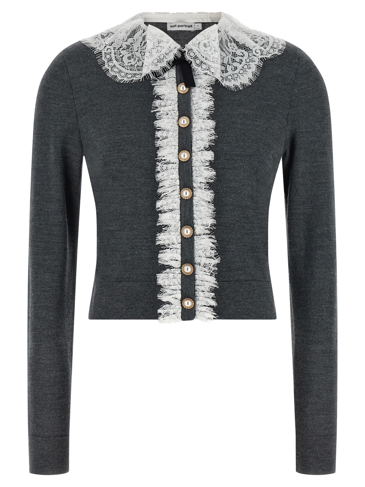 self-portrait Grey Lace Collar Knit Cardigan Grey