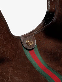 Gucci Women's Gucci Giglio Perforated Suede Shopping Bag Brown, view 3