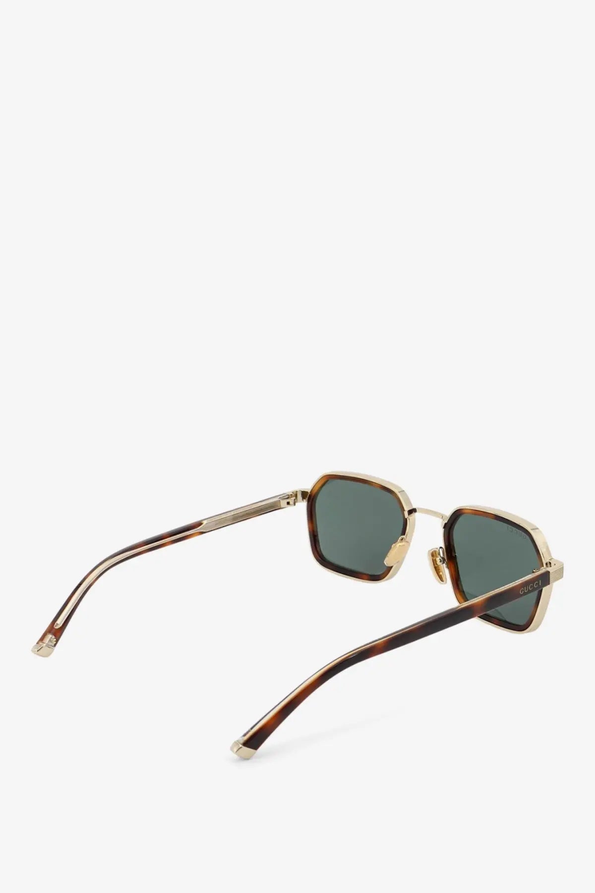 Gucci men’s acetate sunglasses with gold-toned metal frame brown tortoiseshell temples and dark green lenses