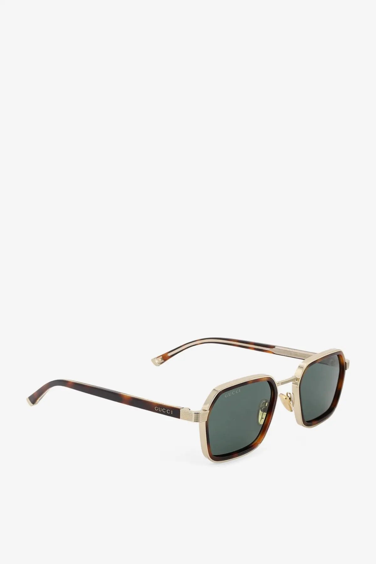 Gucci men’s acetate sunglasses with square frames brown tortoiseshell temples and gold-tone metal detailing