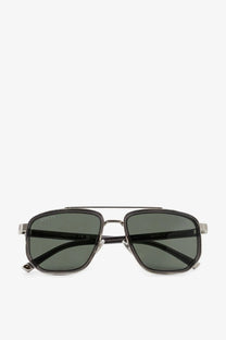 Gucci men’s acetate sunglasses grey with black-framed aviator design dark gray lenses and metallic bridge