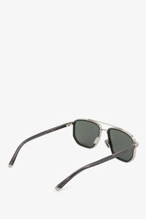 Gucci men’s acetate sunglasses with silver frame and dark gray lenses in a sleek modern design