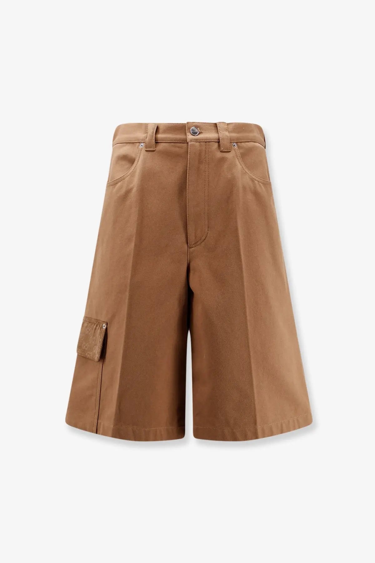 Gucci men’s canvas shorts beige with tan cargo style sturdy fabric and single button closure