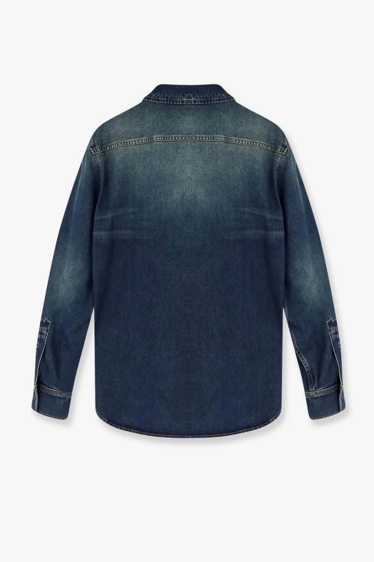 Gucci men’s certified washed cotton denim shirt blue with classic collar and buttoned cuffs in dark blue