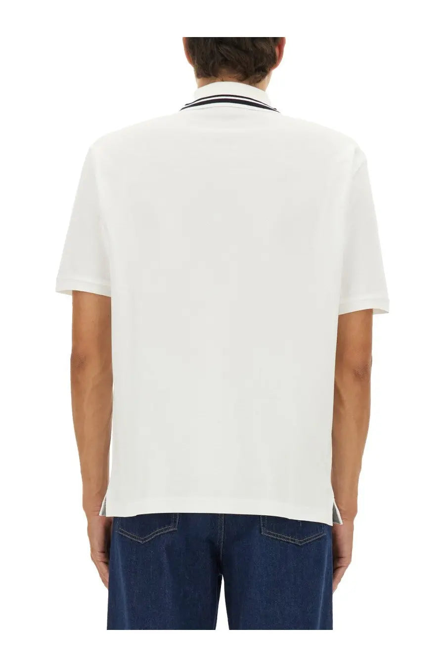 Gucci men’s white cotton pique polo shirt with black and white striped short-sleeved collar