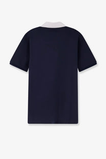 Gucci men’s navy blue cotton piquet polo shirt with short sleeves and contrasting white collar black edition