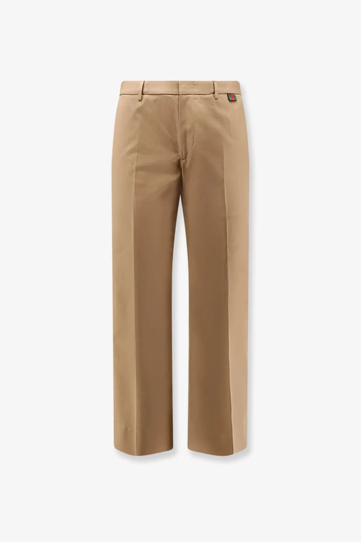 Gucci men’s cotton beige wide-leg trousers with a clean tailored cut and subtle front pleats