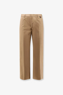 Gucci men’s cotton beige wide-leg trousers with a clean tailored cut and subtle front pleats