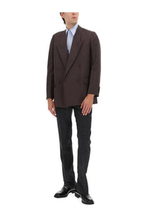 Gucci men’s tailored brown double-breasted blazer with notched lapels and two flap pockets