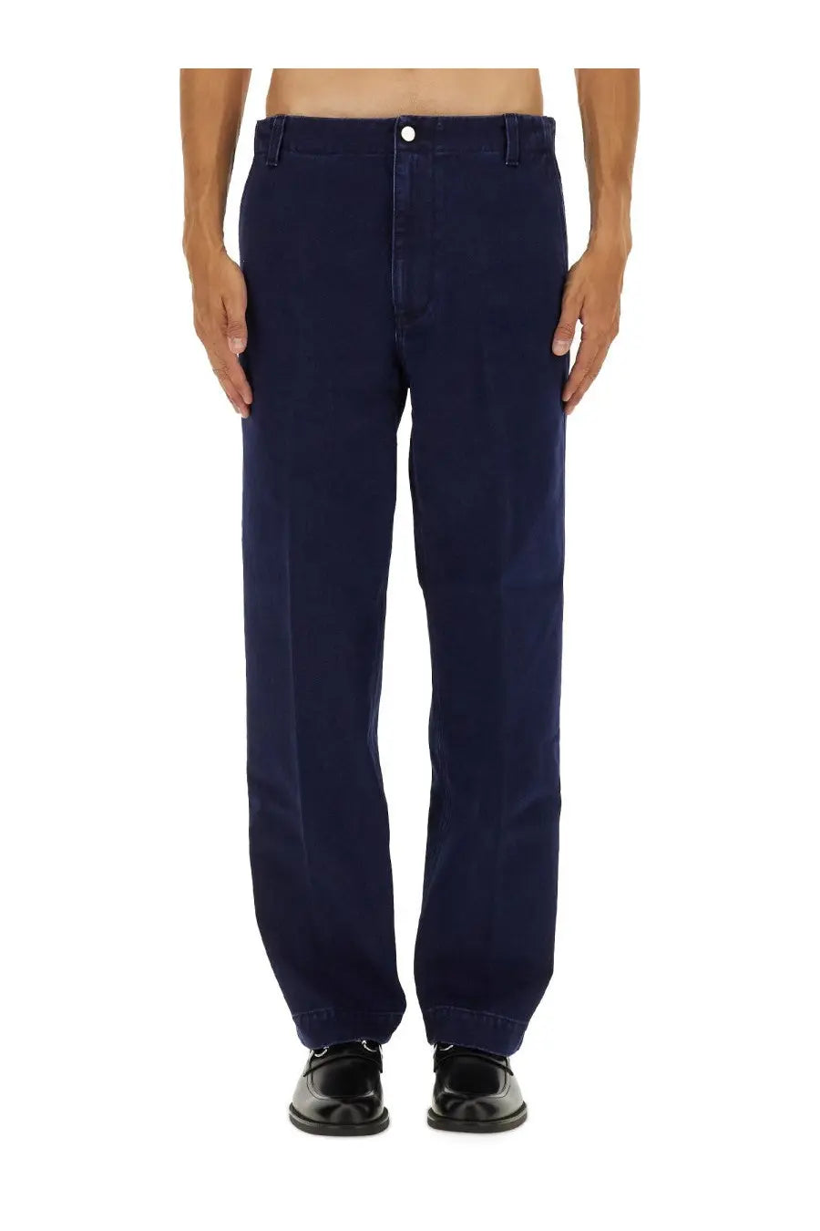Gucci men’s Élavé dark blue denim pants with straight-leg cut and classic five-pocket design