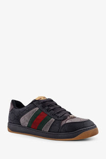 Black gucci men’s gg bicolor fabric sneaker with signature gg monogram and red green side stripes