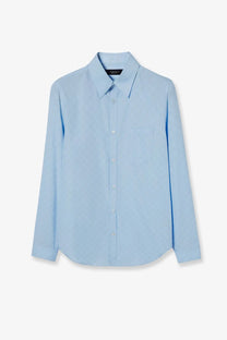 A light blue Gucci men’s GG cotton button-down shirt with classic collar and subtle stitching details