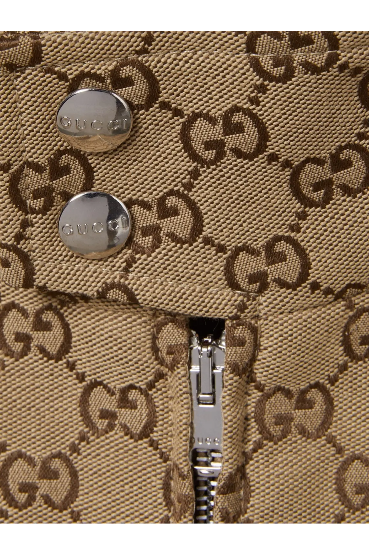 Beige and brown gucci men’s gg fabric jacket in gg supreme canvas with silver tone metal hardware