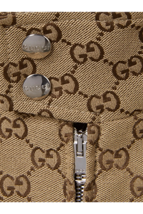 Beige and brown gucci men’s gg fabric jacket in gg supreme canvas with silver tone metal hardware