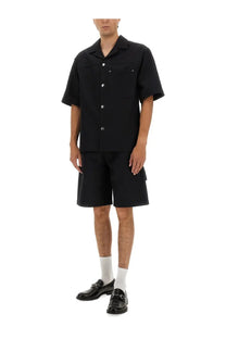 Gucci men’s gg jacquard black short-sleeved button-up shirt with silver buttons and two chest pockets