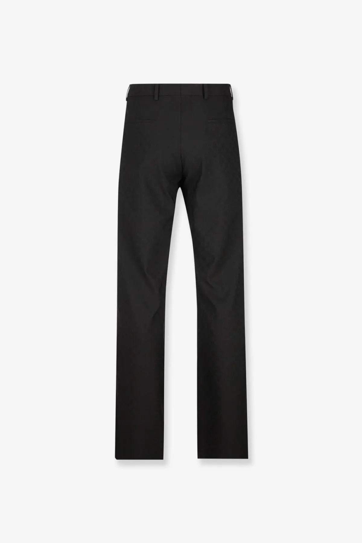 Gucci men’s black GG wool blend tailored trousers with a sleek straight-leg cut and subtle stitching details