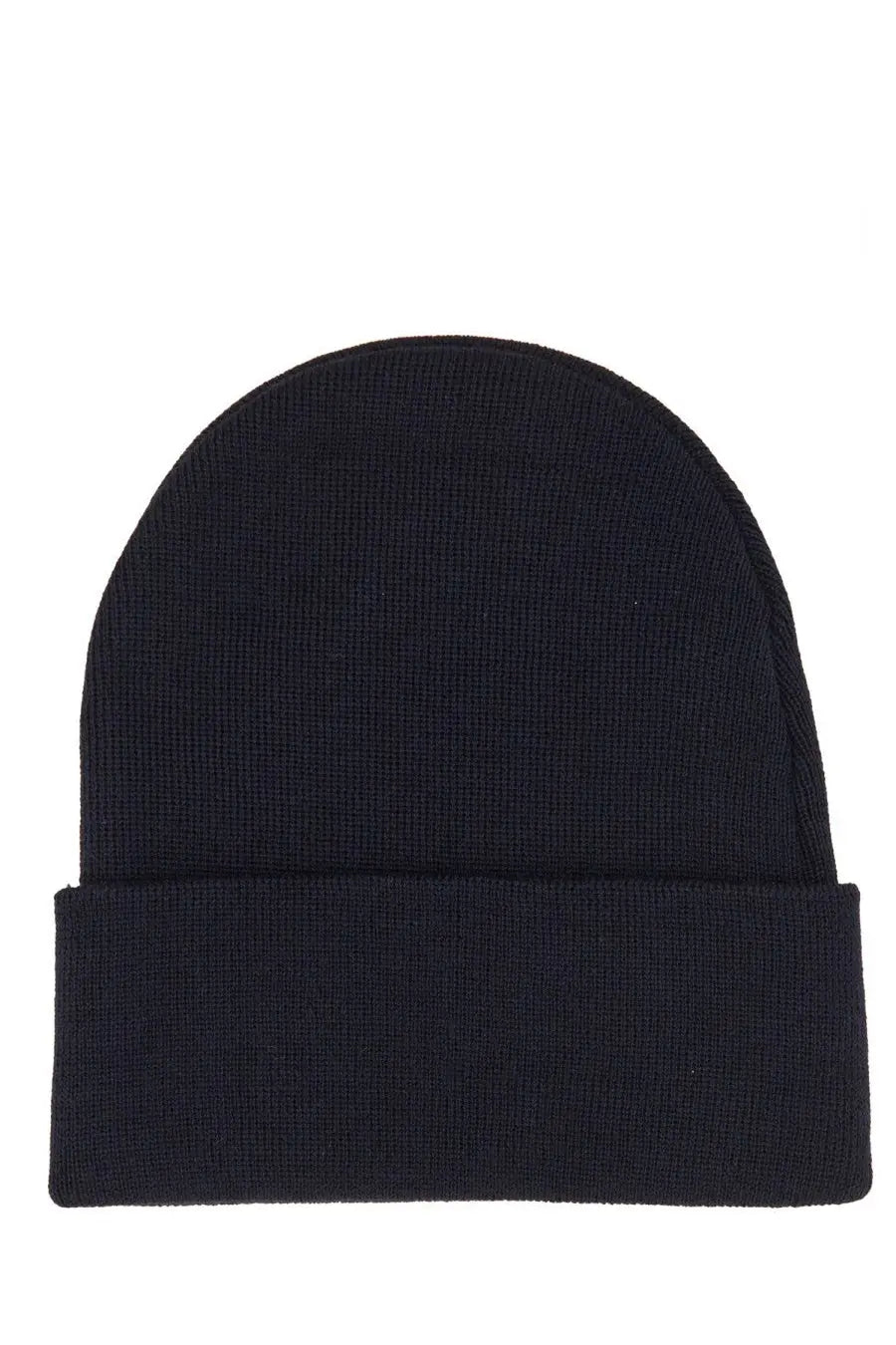 Gucci men’s solid black ribbed knit beanie with folded cuff made of warm material for cold weather