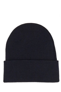 Gucci men’s solid black ribbed knit beanie with folded cuff made of warm material for cold weather