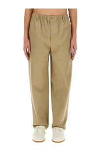 Gucci men’s khaki heavy cotton poplin relaxed-fit trousers with elastic waistband and button closure