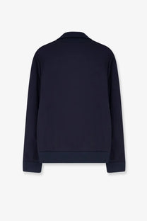 Gucci men’s dark navy blue bomber jacket with ribbed cuffs and hem made of jersey material