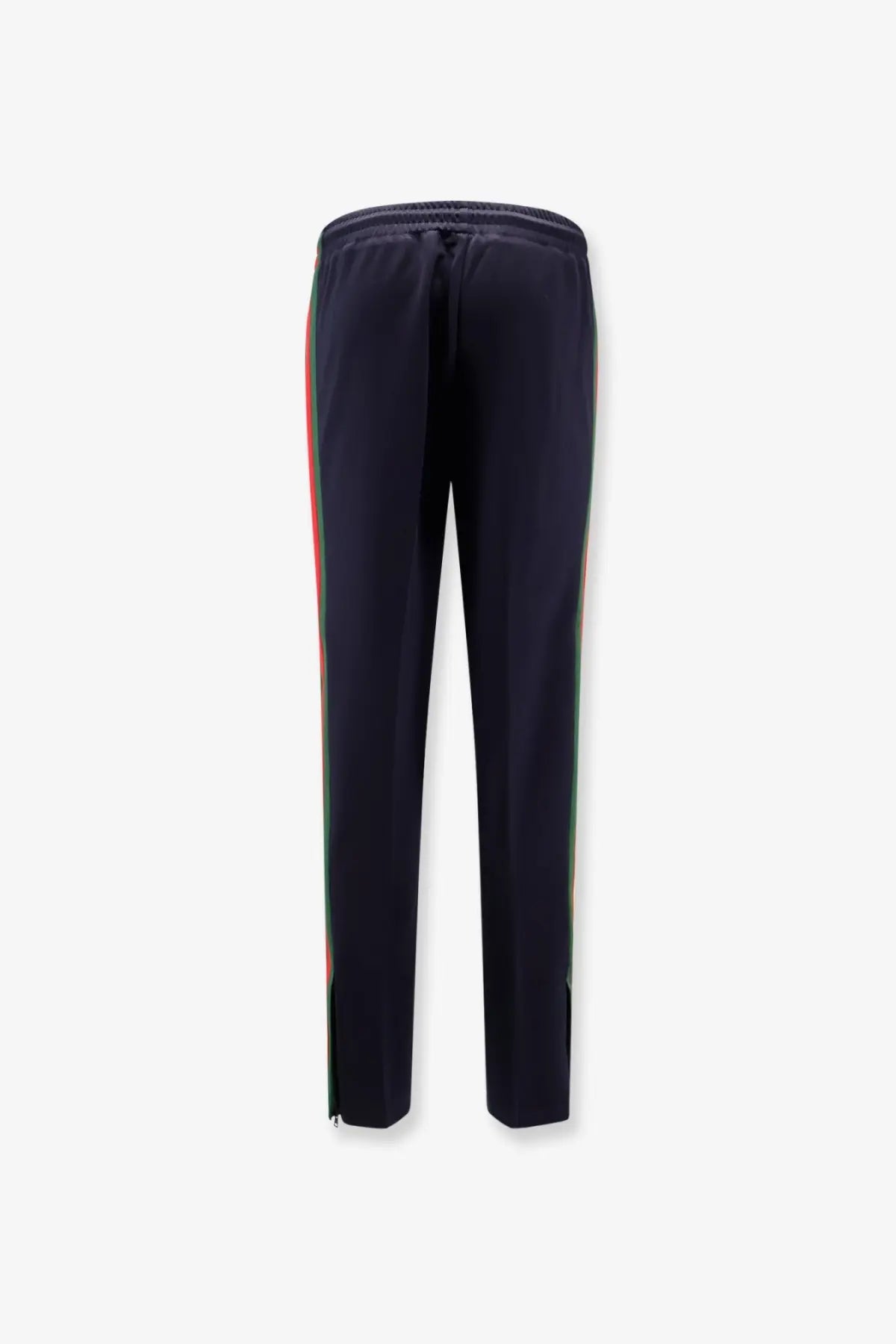 Gucci men’s jersey trouser blue in dark navy with red and green striped side panels for casual wear
