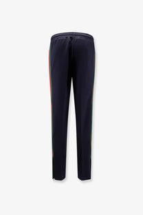 Gucci men’s jersey trouser blue in dark navy with red and green striped side panels for casual wear