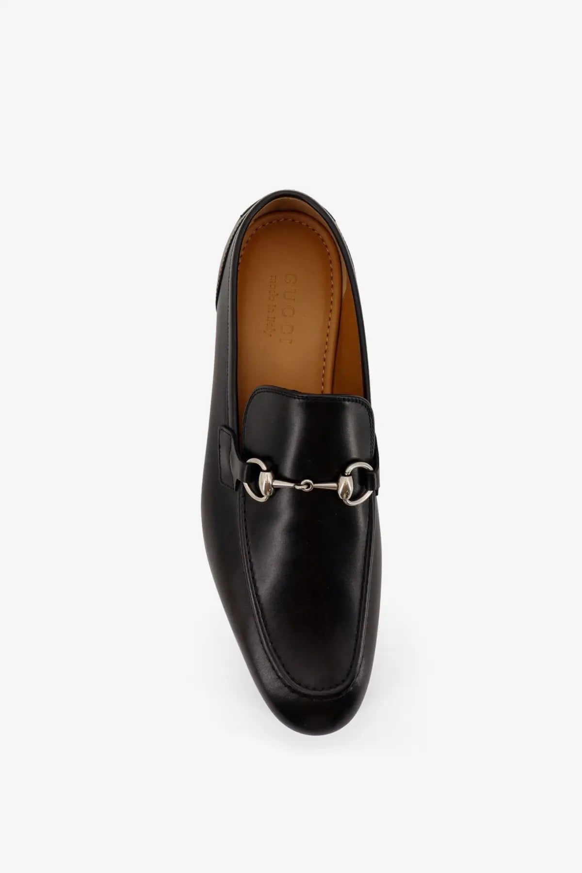 Black leather gucci men’s jordaan loafers with silver horsebit buckle for stylish formal wear