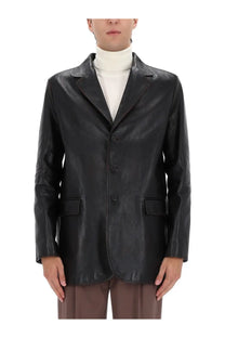 Gucci men’s black leather blazer with sleek minimalist design and three-button front closure