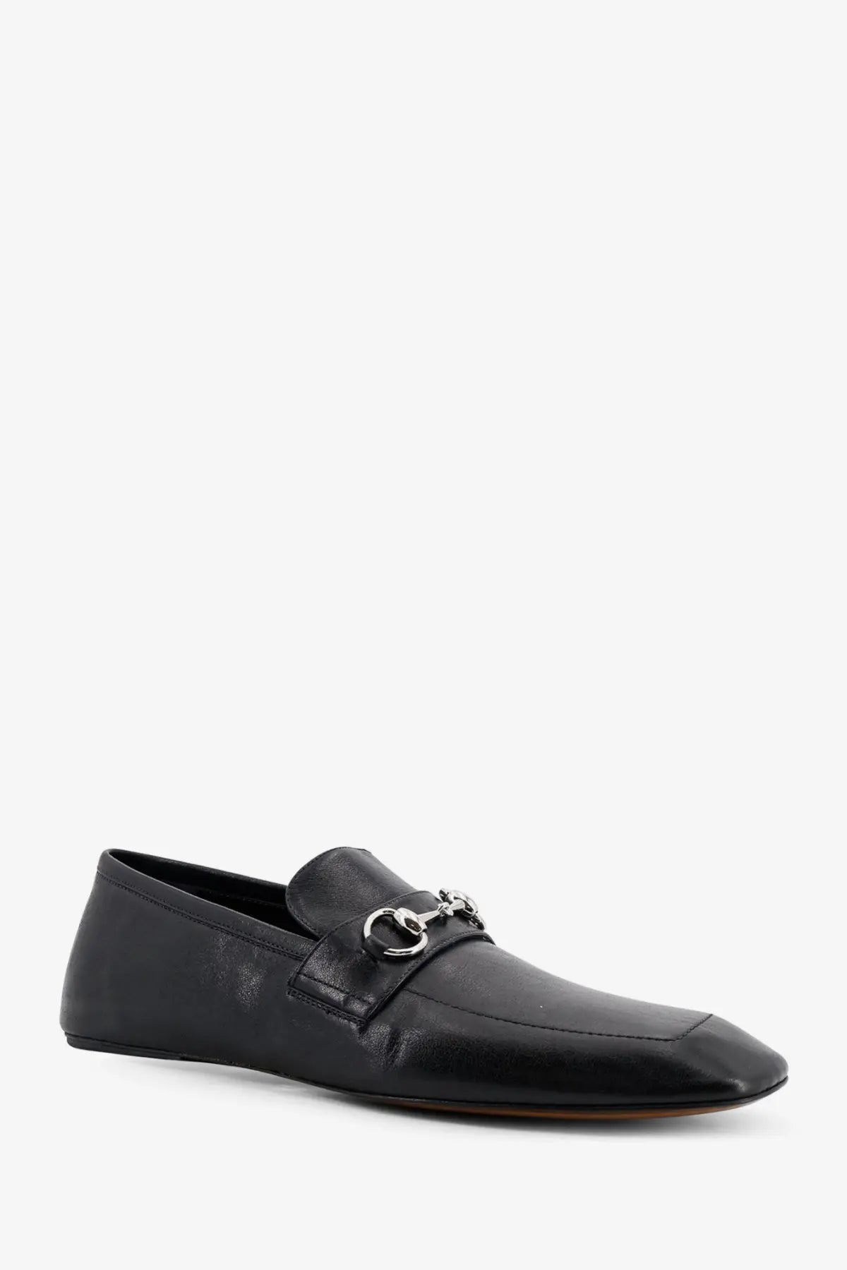Black leather gucci men’s Ragazzo loafers with silver horsebit buckle elegant slip-on dress shoes