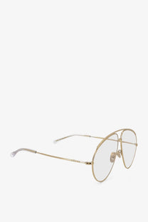 Gucci men’s beige metal aviator sunglasses with gold-toned double bridge and clear lenses
