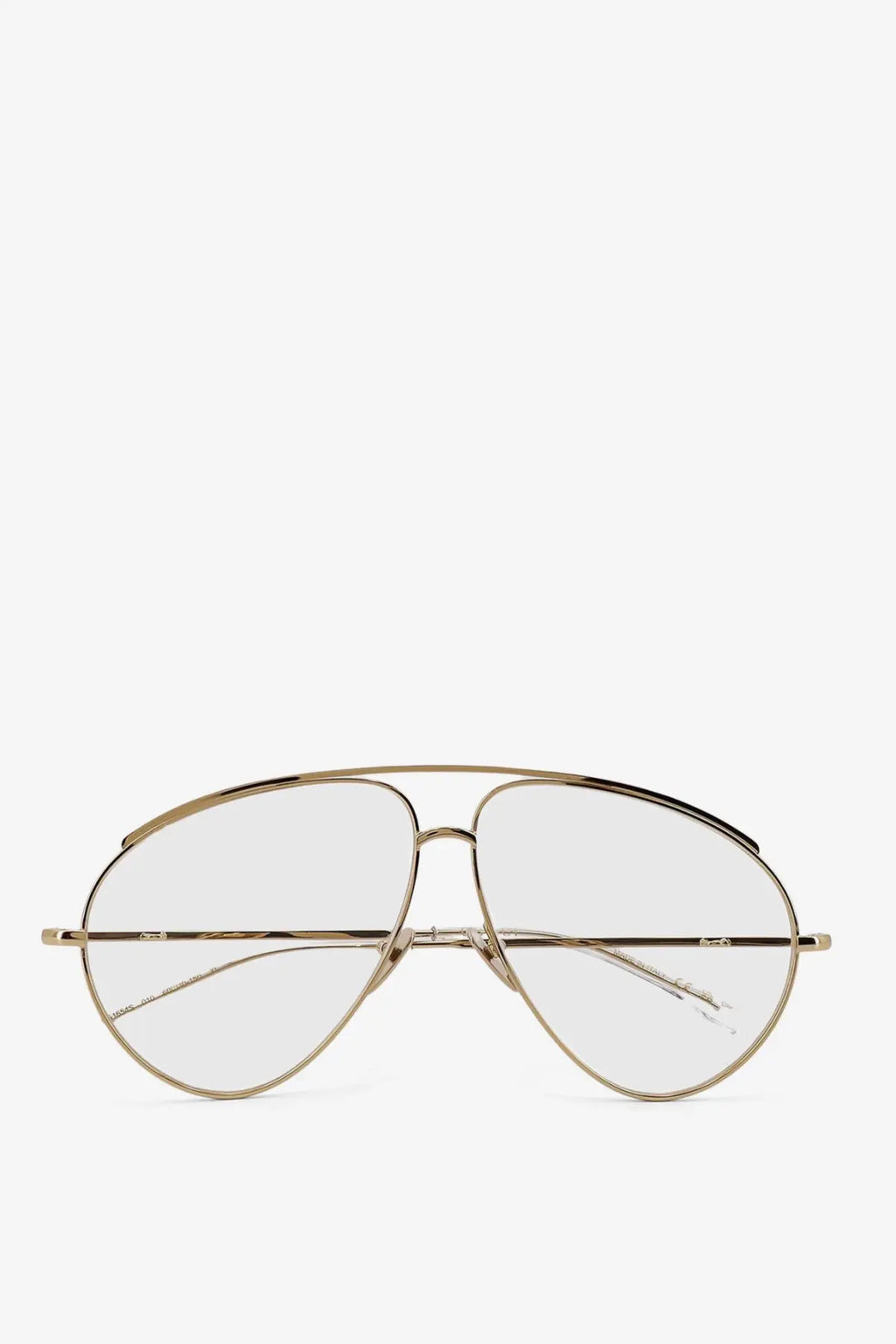 Gucci men’s gold-toned metal aviator sunglasses with clear lenses and a sleek beige minimalist frame design