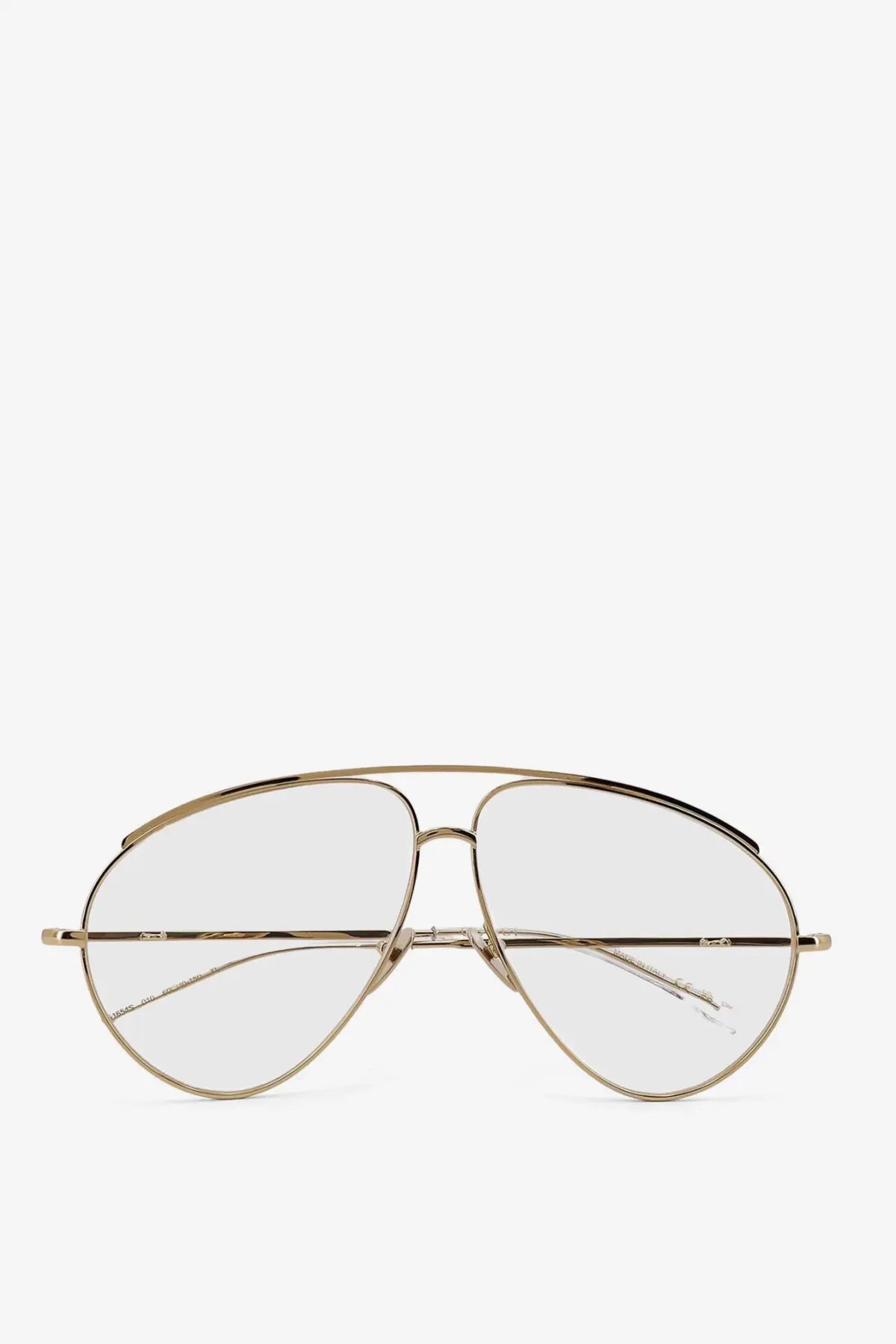 Gucci men’s gold-toned metal aviator sunglasses with clear lenses and a sleek beige minimalist frame design