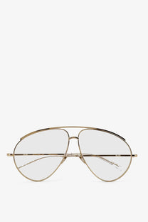 Gucci men’s gold-toned metal aviator sunglasses with clear lenses and a sleek beige minimalist frame design