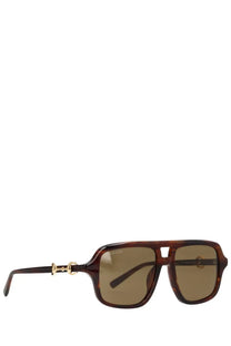 Gucci men’s navigator sunglasses in tortoiseshell acetate with gold-tone horsebit and brown gradient lenses
